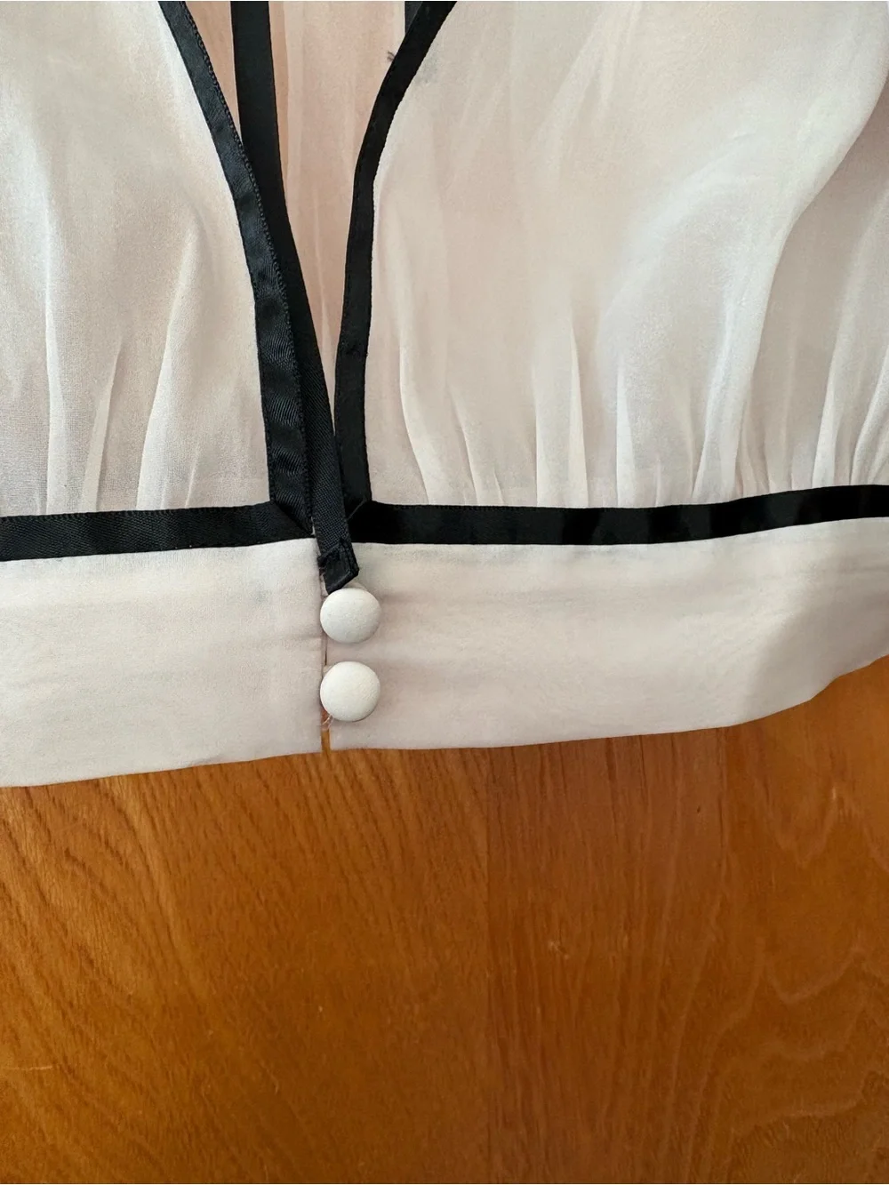 Snidel Sheer White Tie-Neck Puff Sleeve Blouse or bolero with Black Trim 0